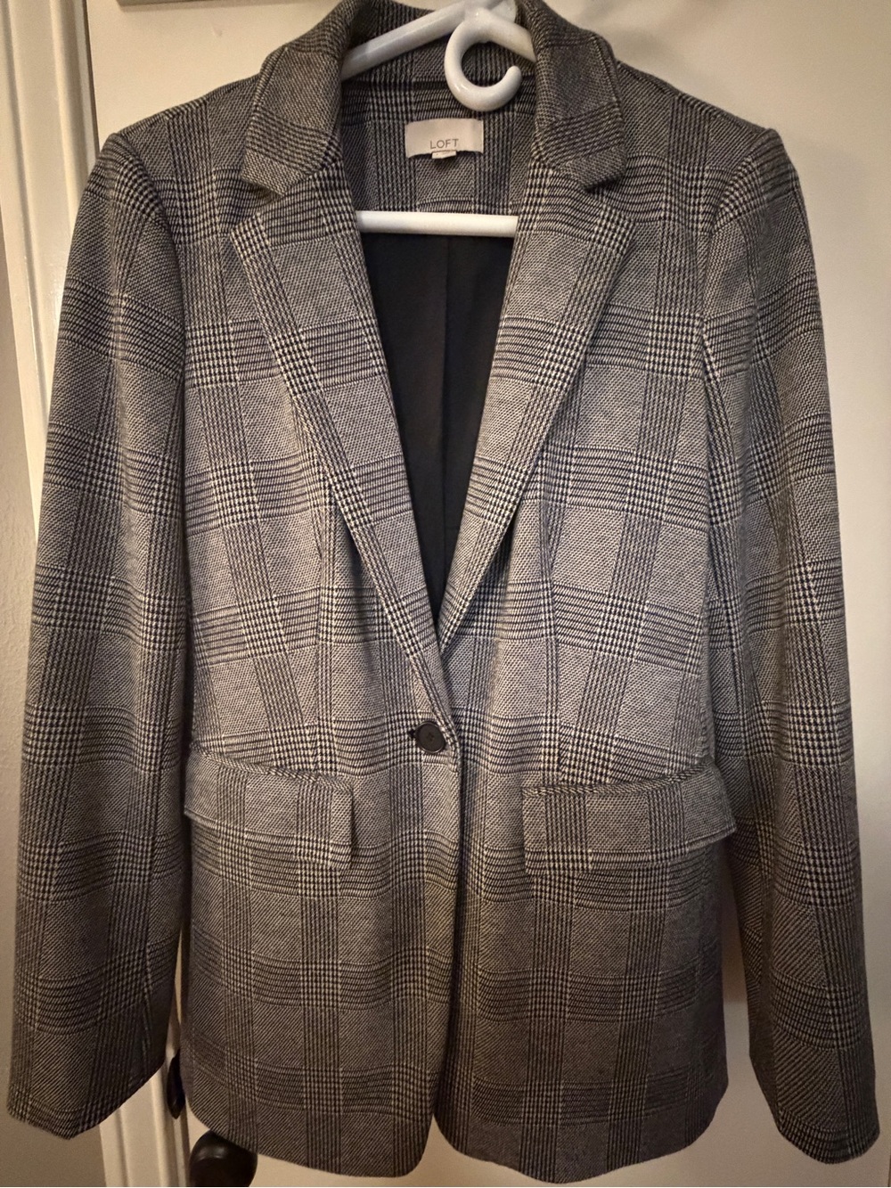 LOFT Gray Plaid Notch Lapel Single-Button Blazer